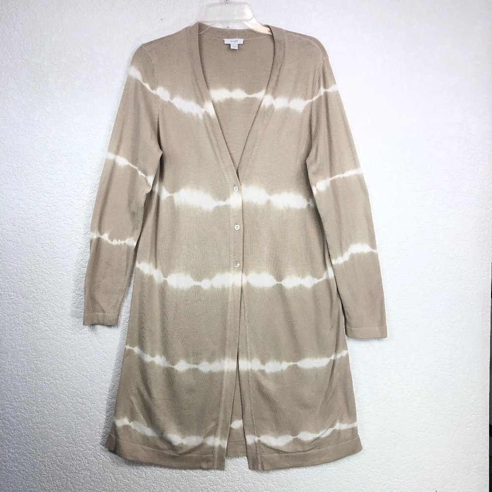 Pure Jill Tan and White Long Button Up Sweater Size M